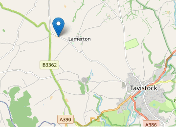 Map showing location of Lamerton clinic at PL19 8QA